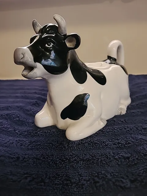 Otagiri  Black & White Cow Teapot Made In Japan Hand Painted