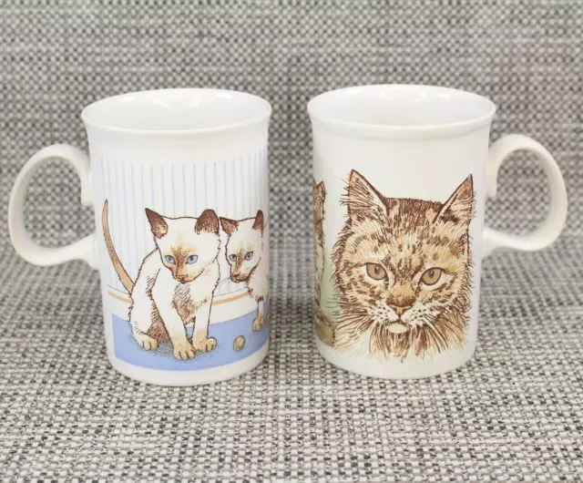 Set of 2 Vintage Dunoon Mugs Cats Made in Scotland 300ml