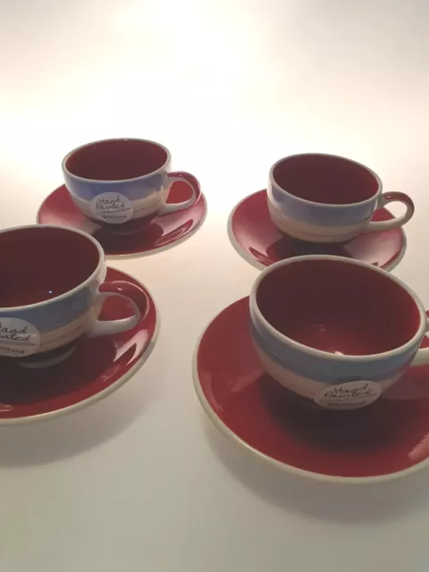 Whittard of Chelsea Striped Espresso Set New Boxed Red Cup Saucer x 4 Red Blue