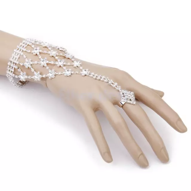 Damen Strass Sklavenarmband Armband mit Ring Kette Bollywood Handschmuck