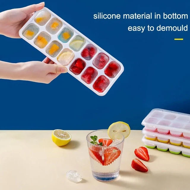 Bandejas de cubos de silicona hágalo usted mismo moldes de cubitos de hielo de fruta con tapas hechos a sí mismos
