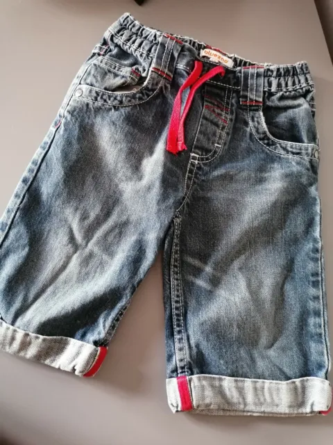 Blue Zoo Girls Denim Elasticated Waist Shorts With Red Edgings Aged 3-4 Years