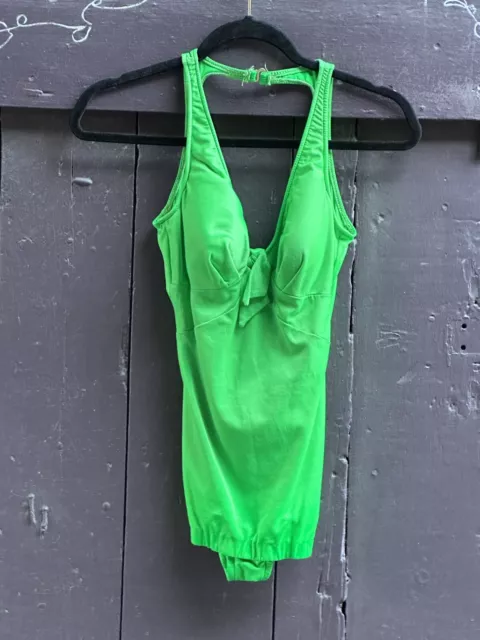 Vintage Lime Green Swimsuit-1960s Catalina Size 14 One Piece Bathing Suit-dayglo 2