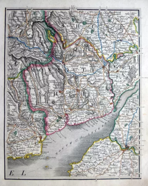 MONMOUTH  SOMERSET  BRISTOL CHEPSTOW  BY JOHN CARY GENUINE ANTIQUE MAP  c1824