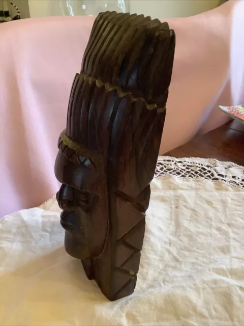 Vintage Solid Wood Hand Carved Native Indian Head 2