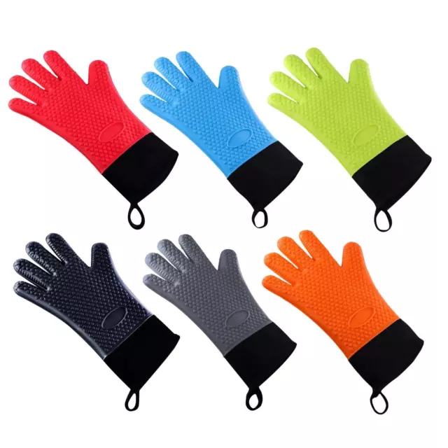 Reinalin Gants de Barbecue Gants de Four Résistant à la Chaleur jusqu'à 800  ° C Gants en Cuir de Gril Gants de Cuisson en Silicone antidérapants pour