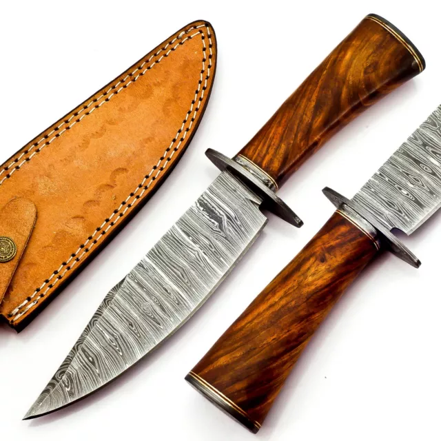 Handmade Damascus Steel Fixed Blade Bowie Knife with Leather Sheath 12 Length