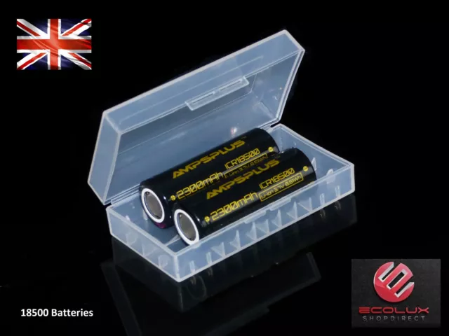 2x Ampsplus 18500 2300mAh Battery 3.7V Flat Lithium Rechargeable UK Batteries
