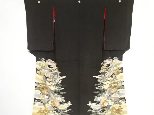 98715# Japanese Kimono / Antique Tomesode / Embroidery / Kinsha / Carriage &