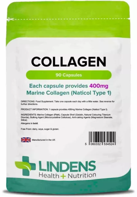 Marine Collagen 400mg (90 Capsules) Healthy Skin, Anti Aging, Tissue Joints