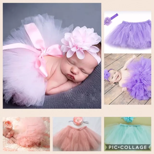 Baby Girls Newborn Tutu Skirt & Headband Outfit Set Photo Shoot Prop 0-3 Months