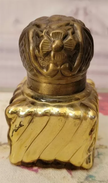 Victorian Trading Gold Glass Perfume Bottle Metal Rose Flip Top Lid 41B