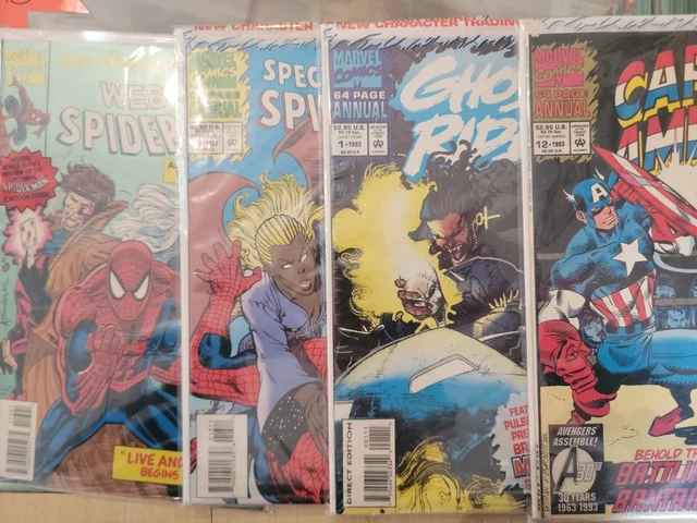 MARVEL COMICS 1993 Annual Sealed Lot,Spiderman,Cap America, G. Rider W/CARDS!