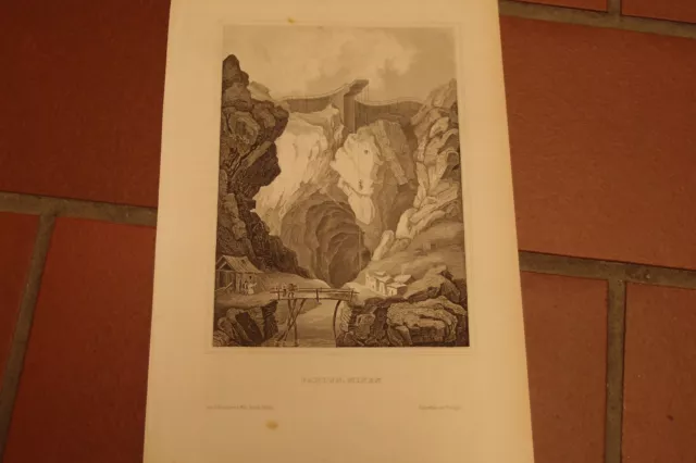 Antiker Stich Bergbau, "Fahlun-Minen", Schweden, TOP