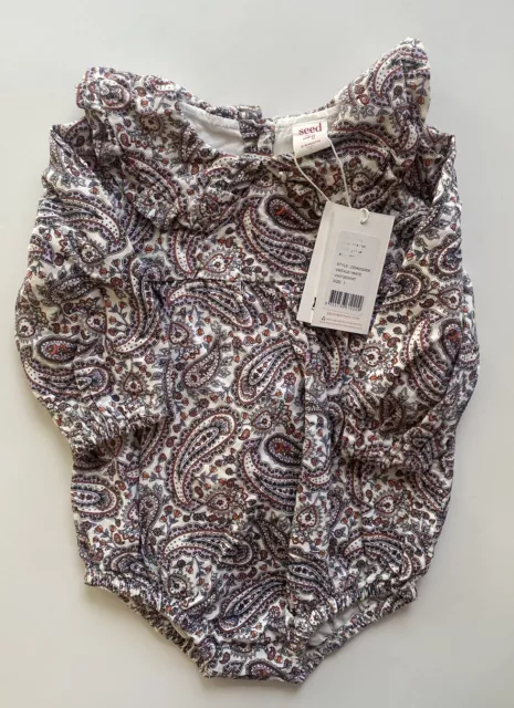 Seed baby girl size 12-18 months purple white paisley cord romper, BNWT