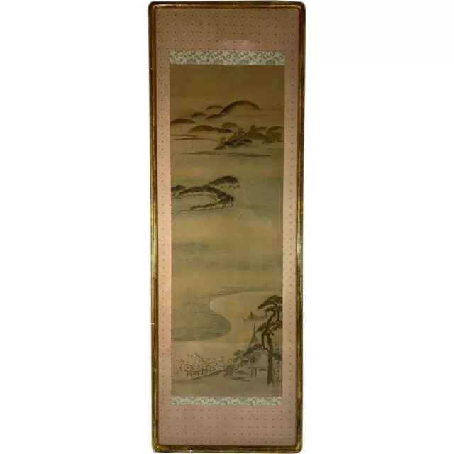 Antique KEISAI EISEN Ink & Color Hanging Scroll Painting, Landscape 19th century