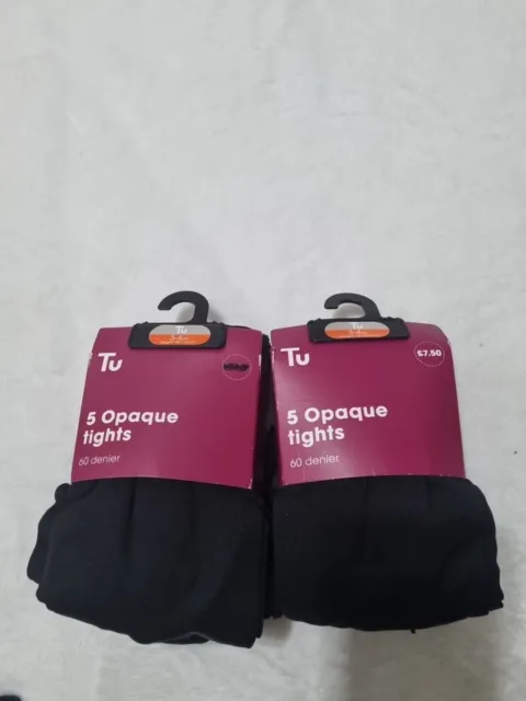 TU GIRLS BLACK 60 DENIER OPAQUE 5 PAIRS SCHOOL TIGHTS AGE 3-4 Years 2 Packs