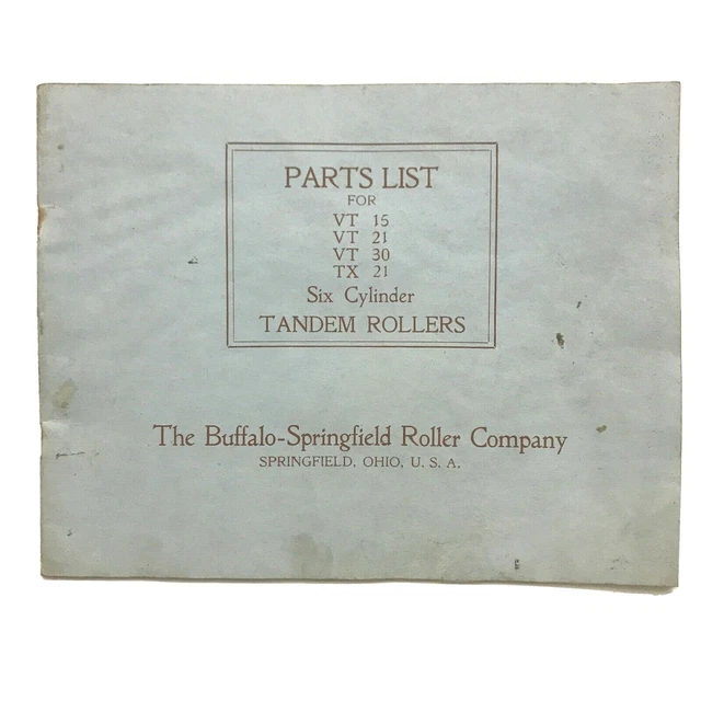 Vtg 1920s Buffalo Springfield Tandem Steam Roller Parts List Catalog