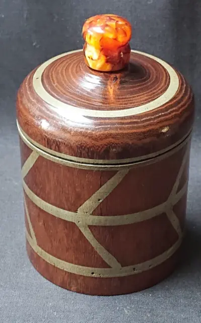 Treen - Hand Turned Wooden Pot With Amber Knob
