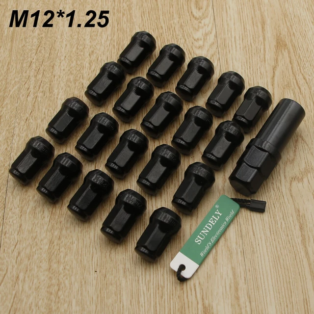 Universal 20Pcs Black Slick Spike Wheel Lug Nuts Bolts Spiked M12X1.25 Tuner Hot