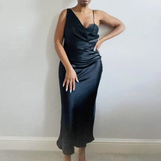 ZARA SATIN LACE Slip Long Maxi Dress V-Neck Black Size S M L XL 8686/899  New 14.95 - PicClick UK