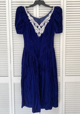 Vintage Blue Velvet Dress Gunne Sax Jessica McClintock