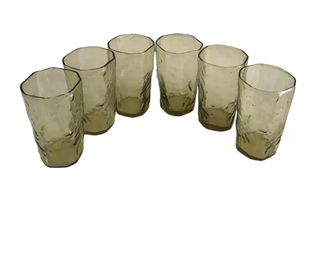 Morgantown Crinkle Seneca Driftwood Green Juice Glasses 4" set of 6 Vintage