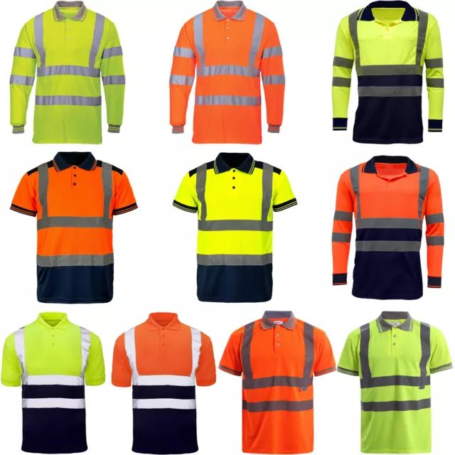 Hi Viz Vis Polo T-Shirt High Visibility Reflective Tape Safety Security Work Top