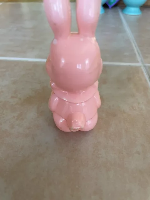 FUN 1950's HARD PLASTIC EASTER BUNNY RABBIT TOY RATTLE PINK IRWIN ? 2