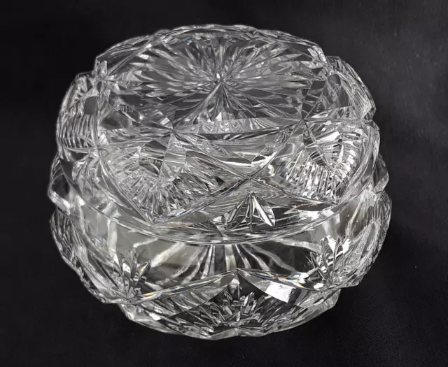 Vintage Cut Glass Lidded Powder Bowl, Trinket Box by Edinburgh & Leith Glass Co