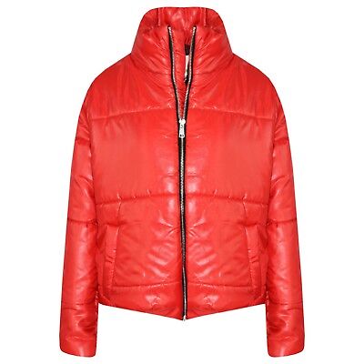 Kids Girls Jacket Red Wetlook Cropped Padded Quilted Puffer Bubble Jackets Coat