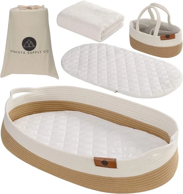 Baby Changing Basket, Moses Diaper Basket W/ Foam Pad, 2 Waterproof Covers