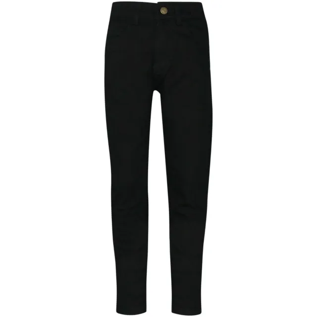 Kids Boys Jet Black Skinny Jeans Designer Denim Stretchy Pants Fit Trouser 5-14Y