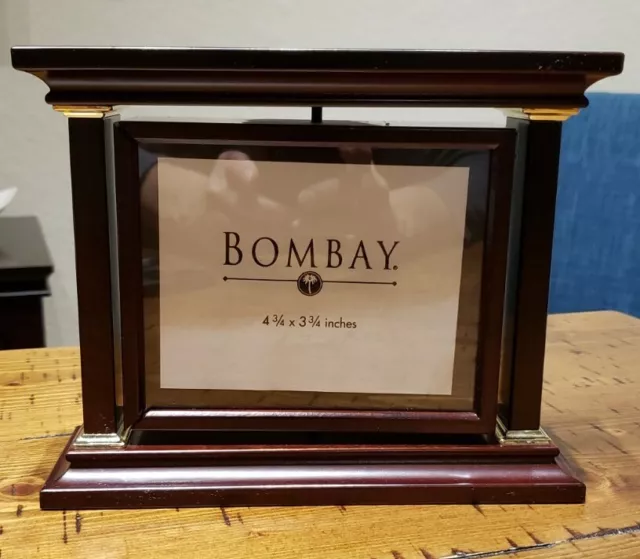 Vintage Bombay Company Wood Mantle Clock Photo Frame Combination Roman Numerals