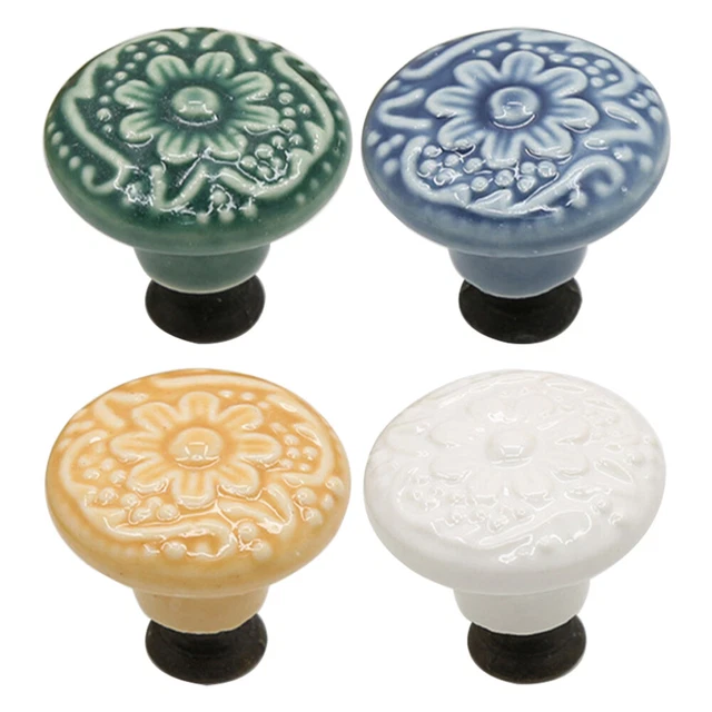 4 PCS Furniture Knob Ceramic Handle White Drawers Exterior Doors