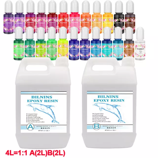 Epoxy Resin 1:1 AB Liquid Super Clear 24 Color Dye Pigment Casting Craft DIY Kit