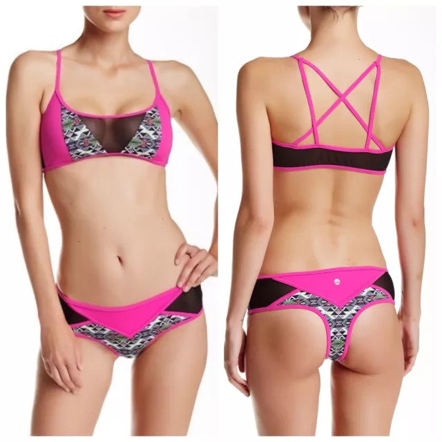 NWT Sole East Swim Orchidbomb Sairee Bikini Swim Set Womens Size L Pink Cheeky