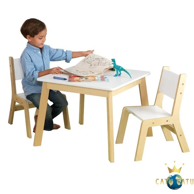 Kids Activity Table And 2 Chairs Set Solid Wood Toddler Play Kids Furniture New