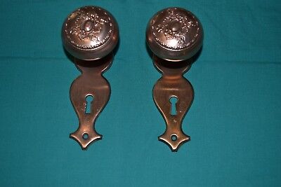 Antique Pair of Ornate Victorian Brass Door Knobs With BACK PLATES  #98