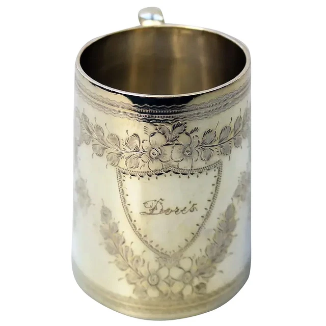 A pretty antique Victorian solid silver Cup / Mug / Christening Mug 100g C.1896