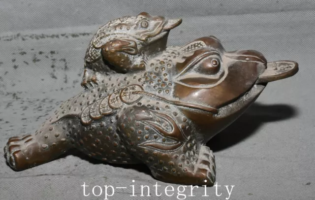 8.6'' Old China Bronze Wealth Money Coin Golden Toad Spittor Money Coin Statue