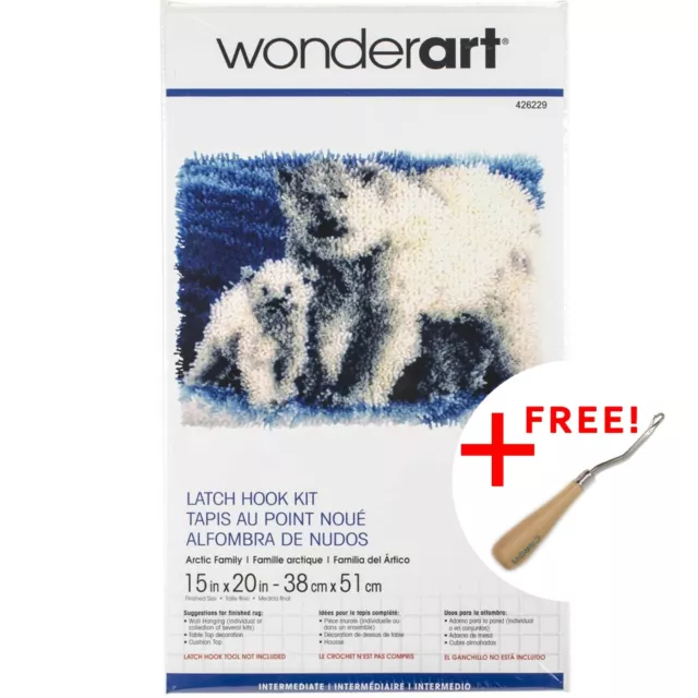 WonderArt Latch Hook Kit - Arctic Family - 15"x20" Free Hook!
