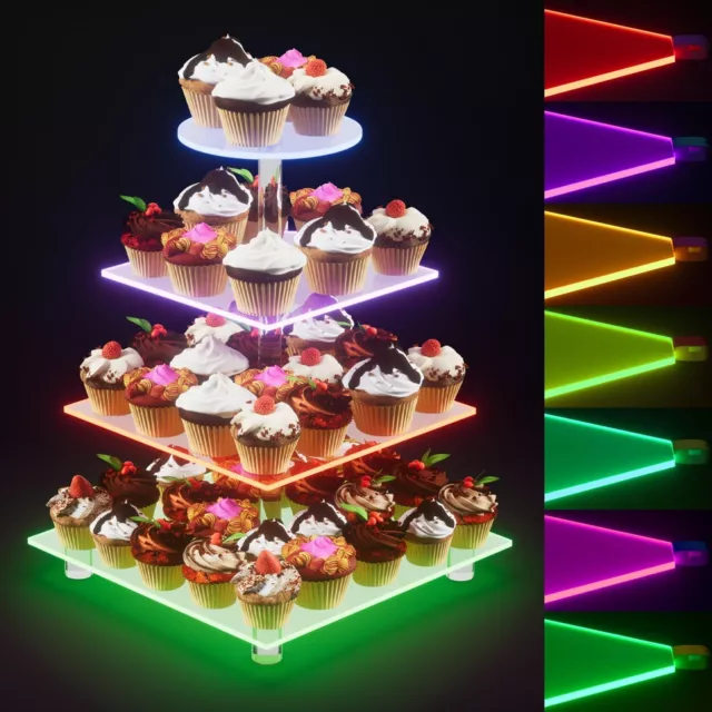 LED Clear Acrylic Cupcake Stand Display Wedding&Party 3/4 Tier Cup Cake Holder