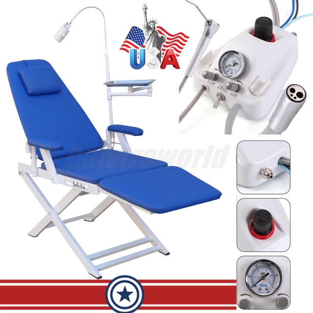 Dental Folding Chair with Rechargeable Light/Turbine Unit Air Compressor 4 Holes