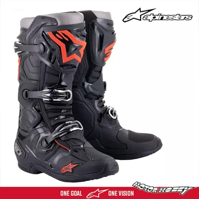 Stivali Cross Enduro Alpinestars Tech 10  Taglia 43 Black Red Fluo