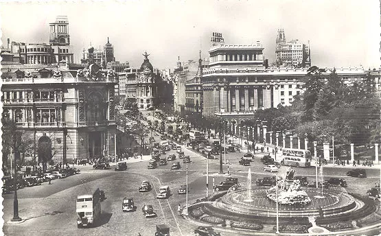 Antigua Postal Madrid Calle Alcala Cibeles Banco De España Old Postcard  Cc00435