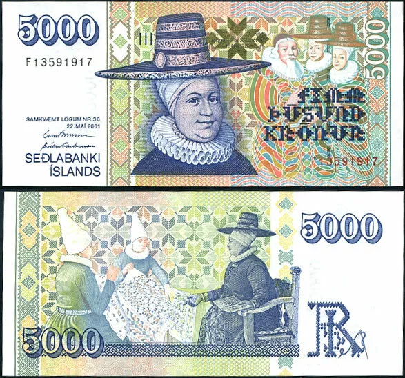 Iceland 5000 Kronur 2001 P 60 UNC