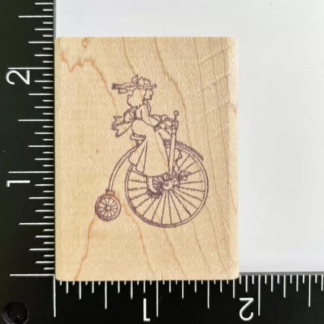 Woman Lady In Dress Riding Vintage Penny Farthing Bike Bicycle Rubber Stamp