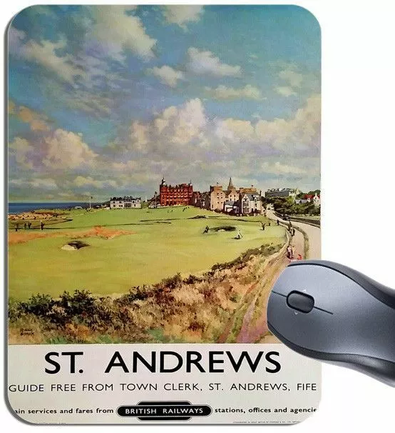 St Andrews Vintage Railway Poster Mouse Mat. Fife Scotland Golf Mouse Pad