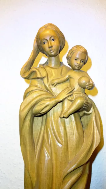 Antique 16" Hand Carved Wood Virgin Mary Our Lady Madonna Jesus Statue Figure